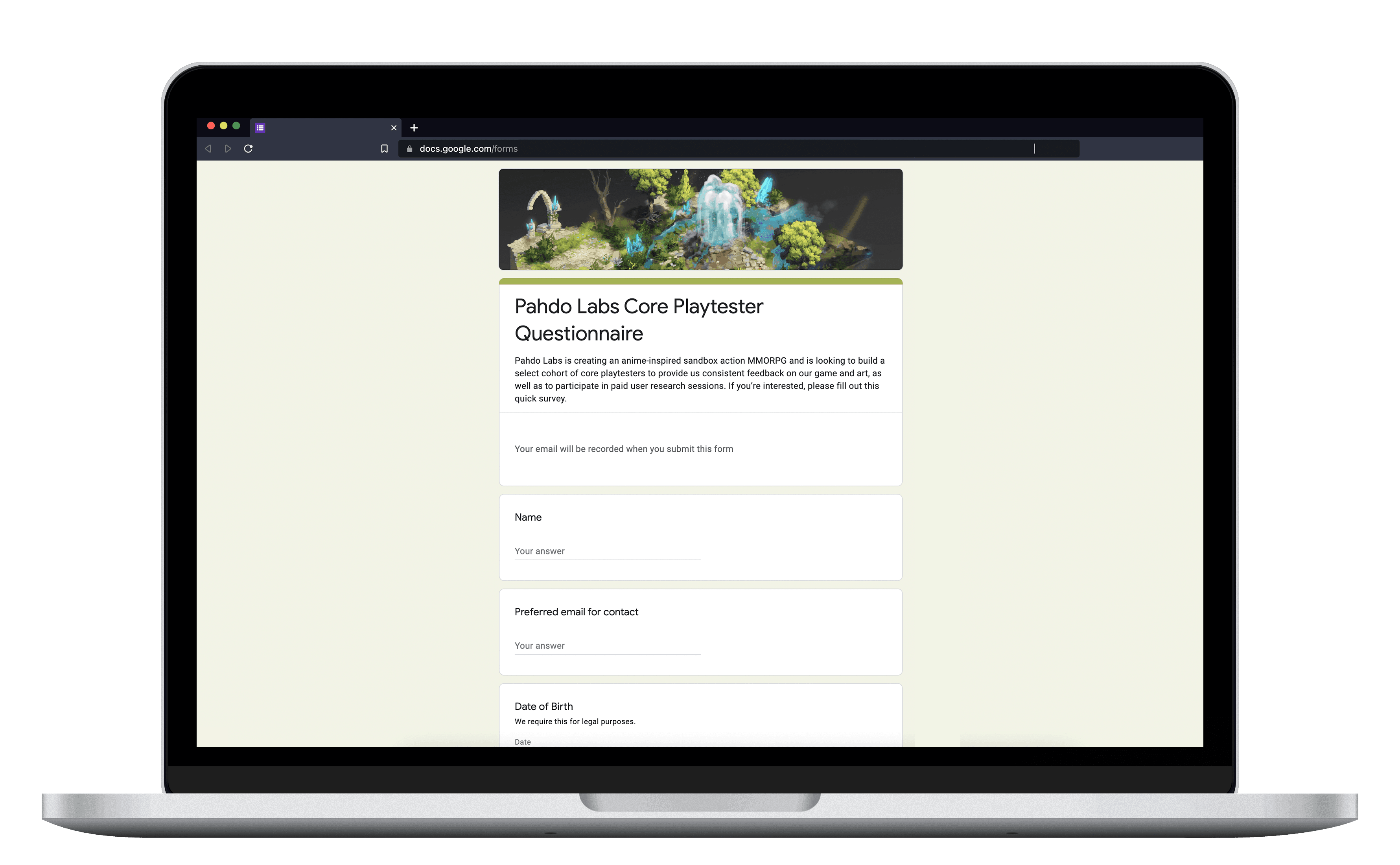Survey preview on a Macbook